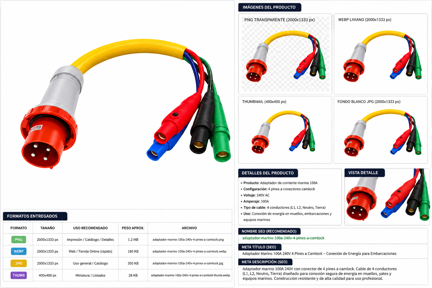Adapter or Pigtail, Plug 240V (125/250v) 100A Single Phase 4pin Male Pin & Sleeve IEC60309 to 100 Amp Cam Lock or Single Female Connectors, Watertight Weatherproof