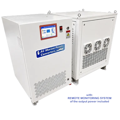 Marine 3-Phase Frequency and Voltage Converter 40KW to 100KW with Remote Monitoring System, Input any between 190 and 500VAC, 50 or 60Hz, Output 3-Phase 220/380VAC - 230/400VAC 50Hz or 120/208VAC 60Hz MOD 503XX