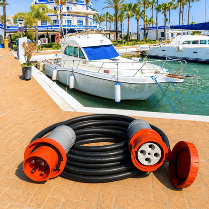 100 amp Single Phase Custom Shore Power Cord Set or 100A Dock Extension Cord, 125/250V, Yellow STOW #2/4 or Black SOOW #2/4