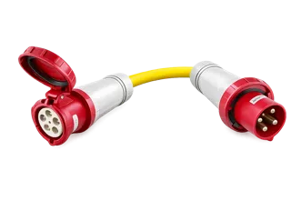 Adapter or Pigtail, Plug 480V 100 Amp 3-Phase Male 4pin to Connector 480V 100 Amp 3-Phase plus NEUTRAL Female 5pin, IP67, IEC60309 Watertight Weatherproof