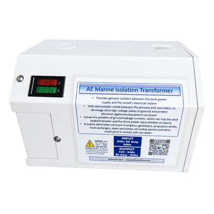 AE Marine Isolation Transformer 12KW or 15KVA, PRI or Input 240V, SEC or Output 120/240V, 50A 60Hz, Single phase