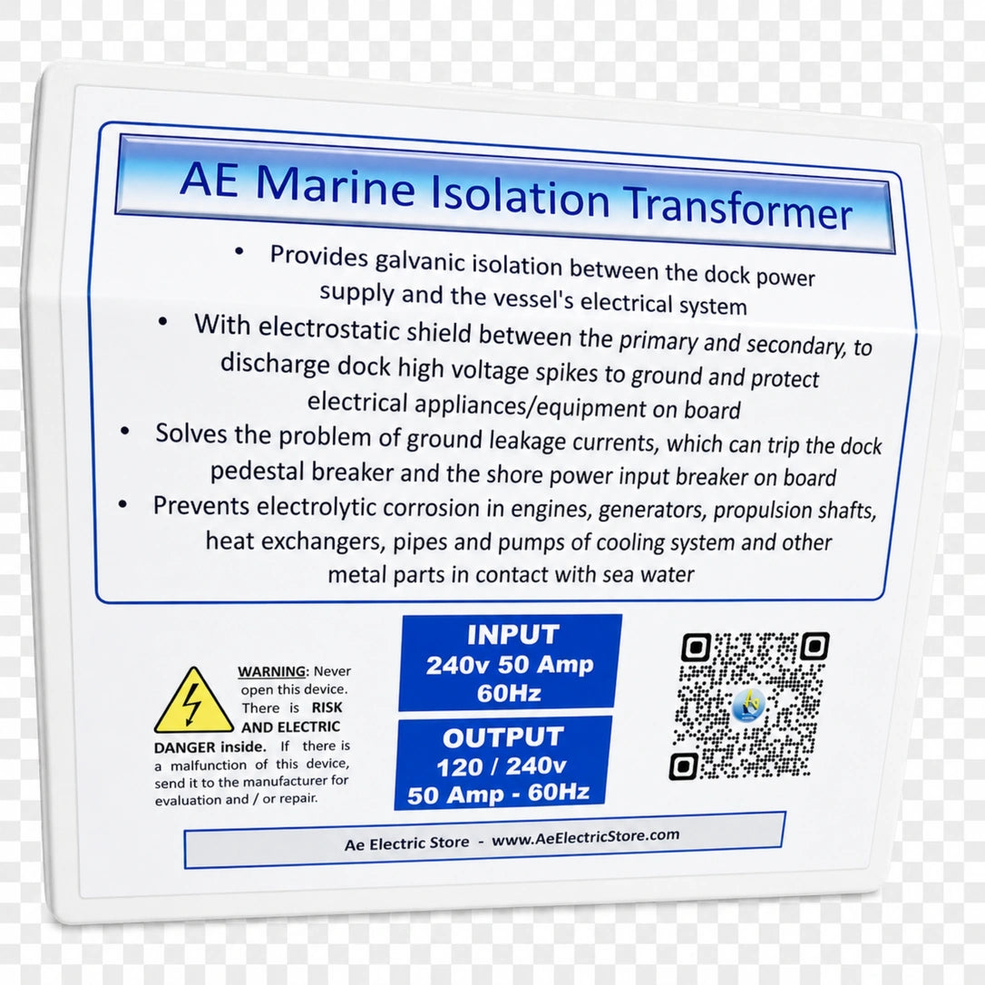 AE Marine Isolation Transformer 12KW or 15KVA, PRI or Input 240V, SEC or Output 120/240V, 50A 60Hz, Single phase
