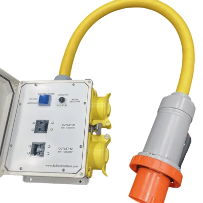 Ae SPLITTER Box, Input 100A 125/250V to two 50A 125/250V (240/120v) with Voltmeter and Ammeter built-in MOD 10200